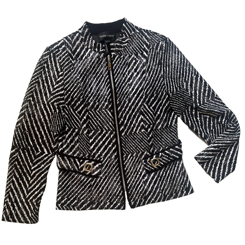 Frank Lyman Zip Front Blazer Classy Knitwear Old Money Mob Wife Size 12